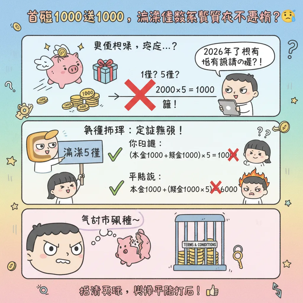 首儲1000送1000，流水倍數怎麼算纔不被坑？